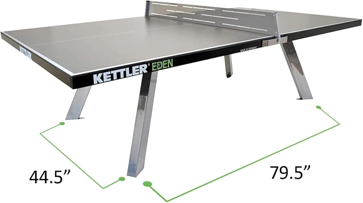 KETTLER Eden Weatherproof Stationary Outdoor Table Tennis Table with Galvanized Steel Legs and Permanent Net and Post System