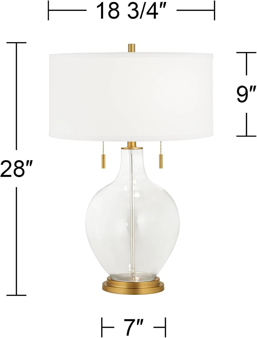 Color + Plus Toby 28' Tall Modern Glass Table Lamp Pull Chain Tricorn Black Gold Brass Finish Single Fabric White Shade Living Room Bedroom Bedside Nightstand House Office Family Reading Kitchen