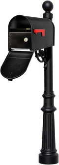LMPST-E1-LKIT-804-BLK Lewiston Rust Free Cast Aluminum Locking Mailbox System with Economy Mailbox, Post, Decorative Ball Finial & Fluted Base, Black