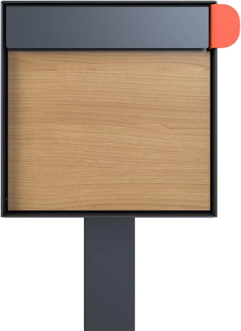 Modern Anthracite Stand Mailbox with Pine Flap - Town Square by Bravios