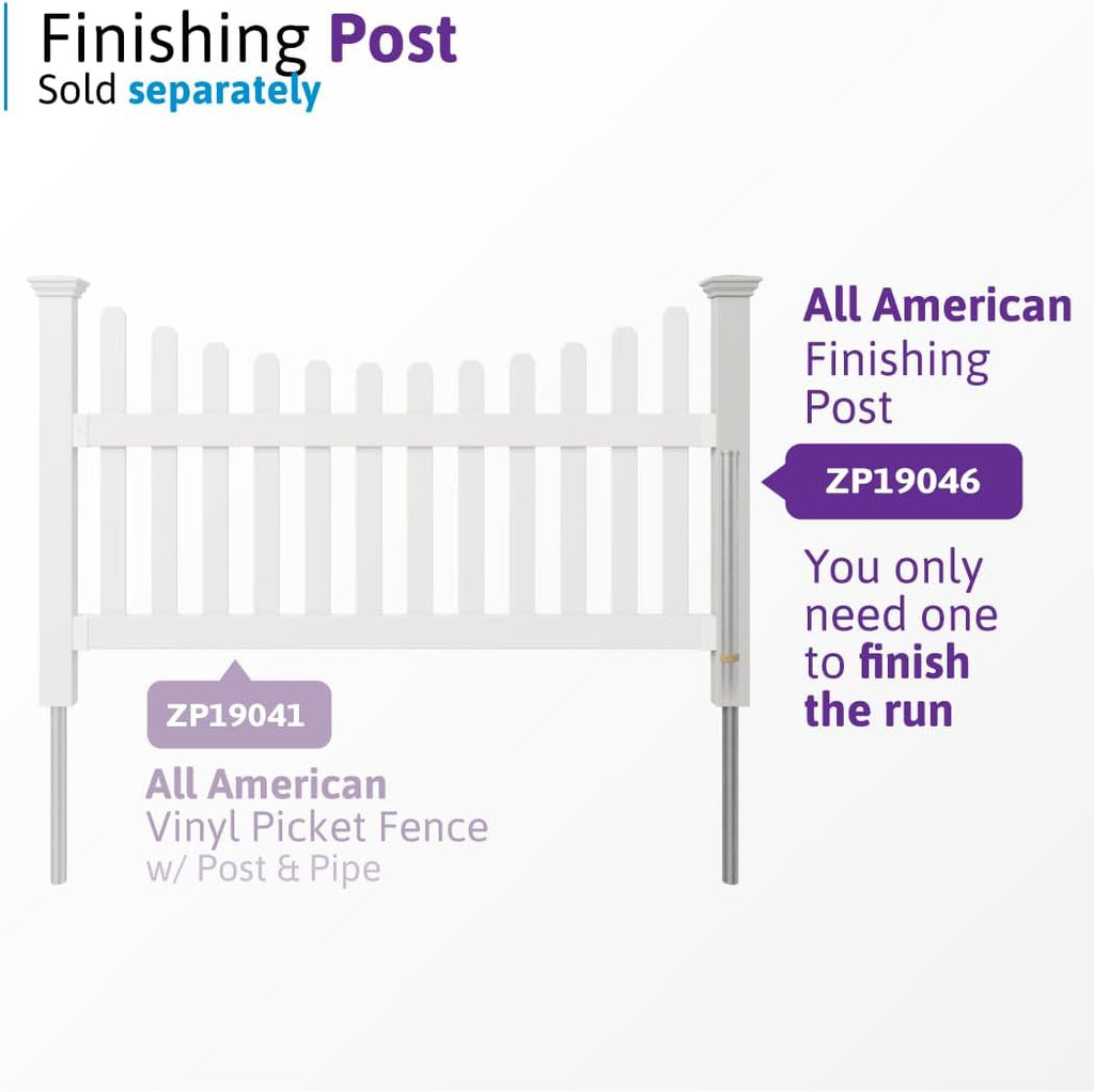 3.5ft H x 6ft W (1 Panel + 1 Post) No Dig WamBam All American Scallop Top Fence Kit, White Vinyl Picket Fence, Easy Install Outdoor Barrier for Backyard or Patio, DIY Decorative Garden Border, ZP19041