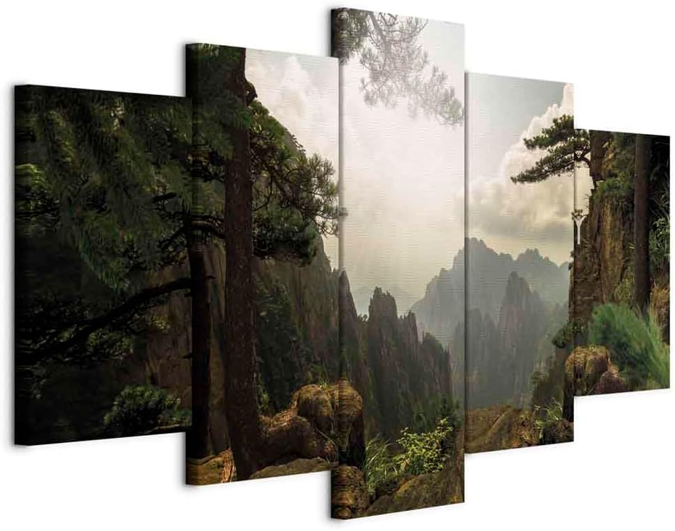 artgeist Acoustic Canvas Wall Art Nature Mountains 80x40 in - 5pcs Picture with Acoustic Foam Sound Print Artwork Room Acoustics Soundproofing Landscape Sky c-C-0003-b-m