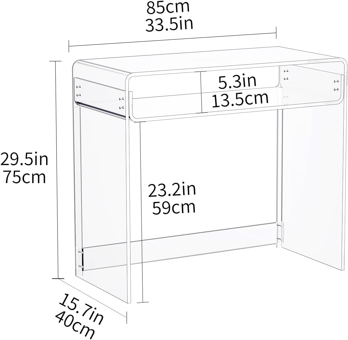 Acrylic Desk Laptop Study Table Home Office Console Table Entrance Tables, 33.5'' x 15.7'' x 29.5'' (Clear)