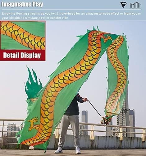Dancing Dragon Ribbon Streamer, Dragon Silk Ribbon, Swing Fitness Dancing Dragon Ribbon Streamer, Dragon Head Silk Ribbon, Swing Ribbon Chinese Dancing Dragon Ribbon Streamer Outdoor Park(Green,Ft12m/