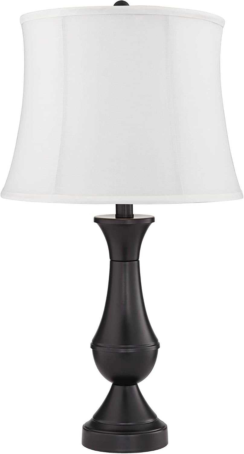 Regency Hill Traditional Table Lamps 25' Tall Set of 2 with USB Charging Port Bronze Metal LED Touch On Off White Softback Drum Shade for Bedroom Living Room House Home Desk Bedside Office