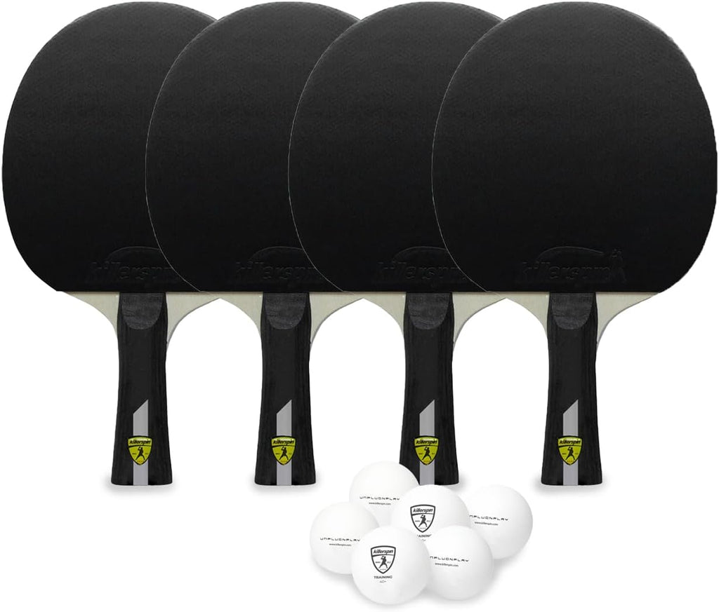 Killerspin 4X Impact Ping Pong Paddle Set – 2-Pack Table Tennis Rackets with 6 Balls | Flared Handle, 5-Ply Wood, Durable Rubber for Beginner to Advanced Players