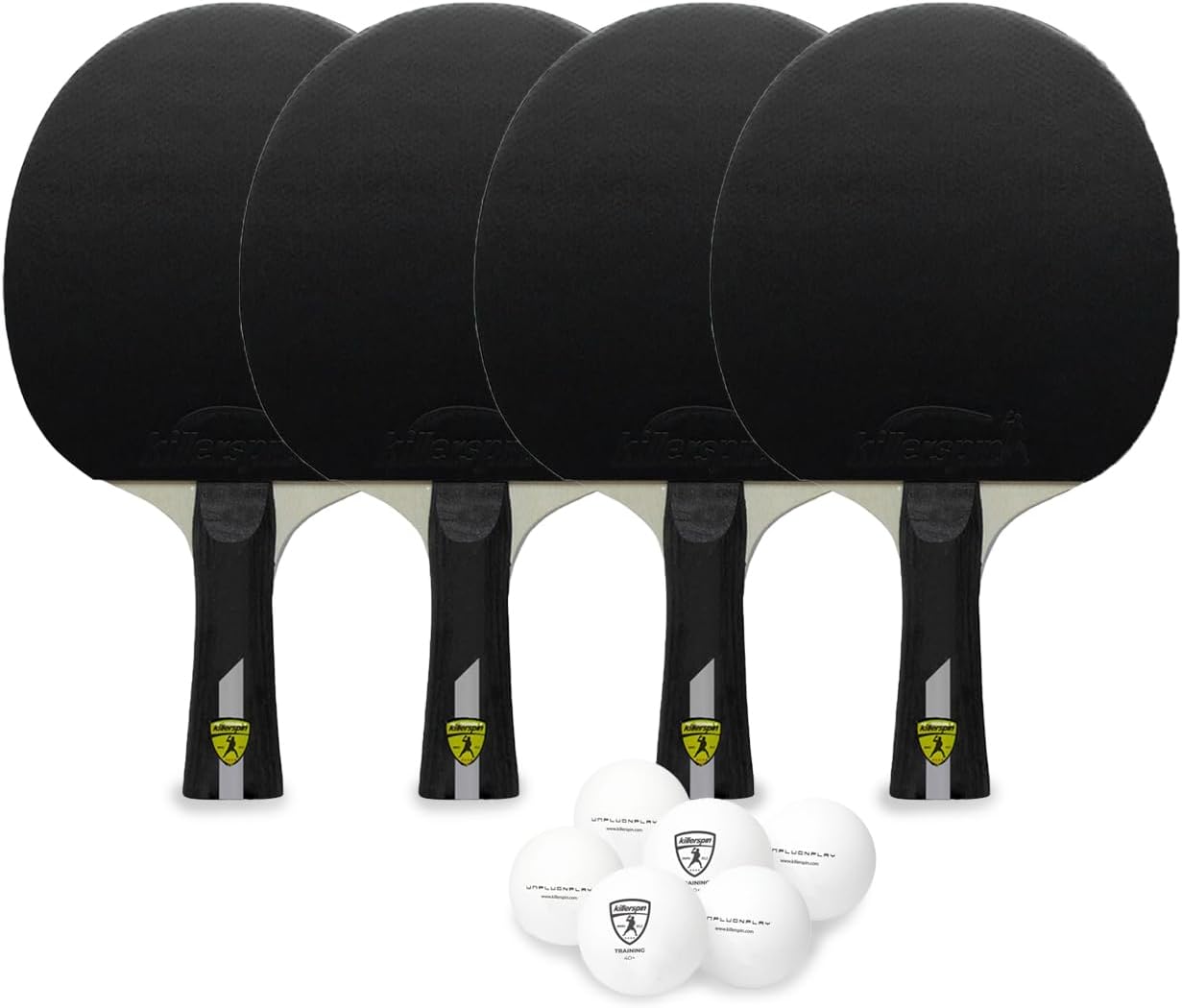 Killerspin 4X Impact Ping Pong Paddle Set – 2-Pack Table Tennis Rackets with 6 Balls | Flared Handle, 5-Ply Wood, Durable Rubber for Beginner to Advanced Players