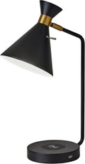 Adesso Desk Lamp – Qi Wireless Charging for Smartphones & USB Port, Adjustable Shade Black and Brass Lamp for Home Office, Dorm, Bedroom, 19' Tall