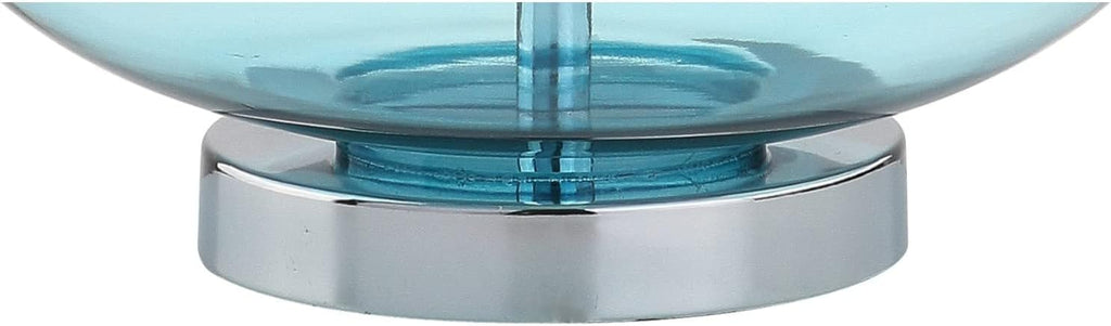 JONATHAN Y 25.5' Aqua/Chrome Glass Teardrop Table Lamp Set of 2 for Bedroom, Modern Bedside Lamps for Living Room, White Linen Drum Shade, LED Bulbs Included (JYL1081B-SET2)