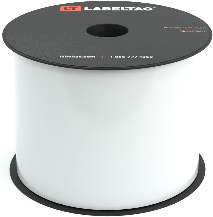 LabelTac High Performance Weatherproof 10-Year Vinyl Label Supply, Industrial Label Tape for LabelTac 4 & Pro X Printers, Durable Facility & Warehouse Label Material - White, 3.5' x 150'