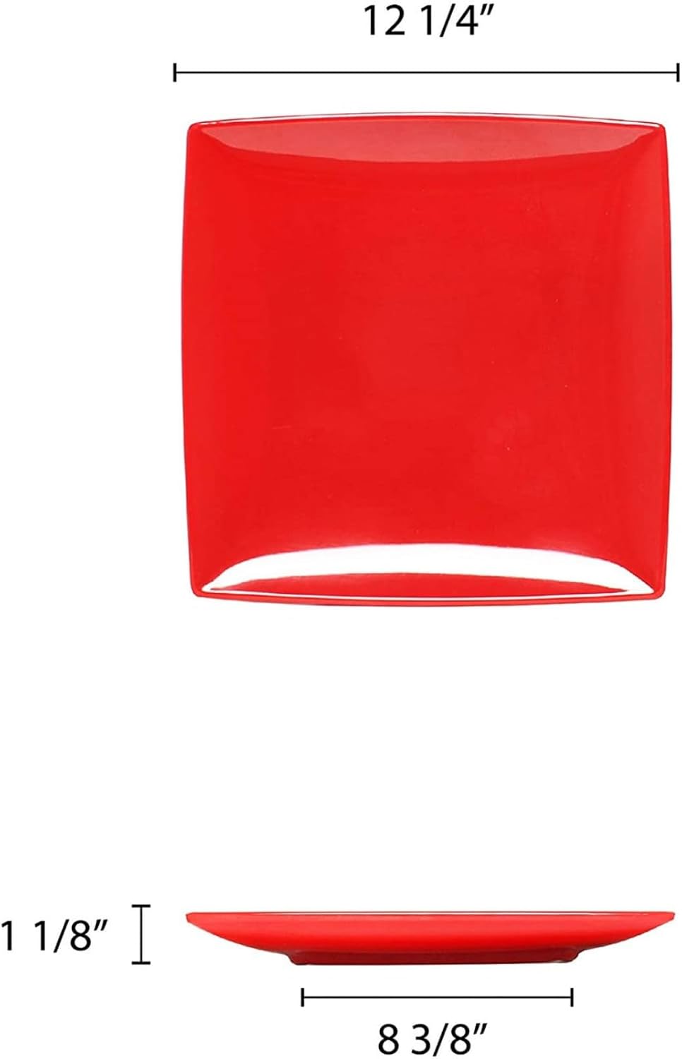 TrueCraftware- 12' x 12' Square Plate Classic Pure Red Dinnerware Melamine Set of 12- Dishwasher Safe Reusable Dinner Plates Durable Lightweight Dinnerware for Dinner Dishes
