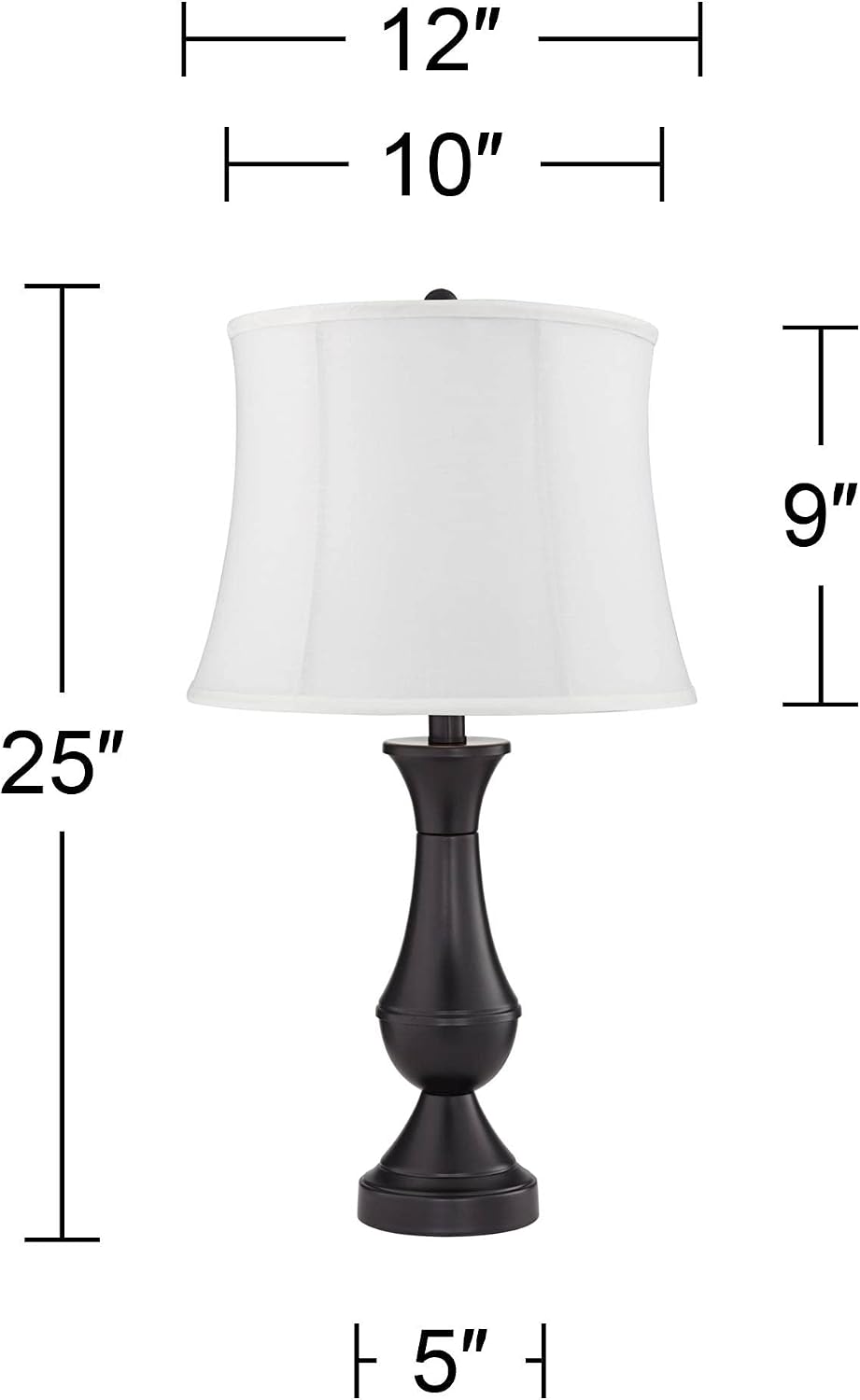 Regency Hill Traditional Table Lamps 25' Tall Set of 2 with USB Charging Port Bronze Metal LED Touch On Off White Softback Drum Shade for Bedroom Living Room House Home Desk Bedside Office