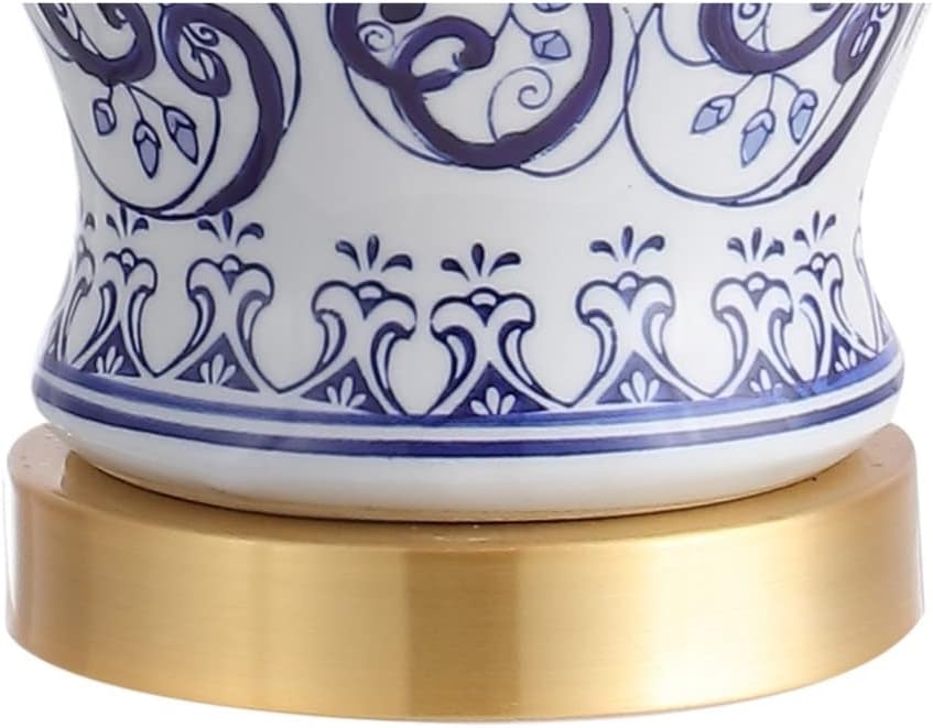 JONATHAN Y 28.5' Blue/White Chinoiserie Ceramic LED Table Lamp, Traditional Hand-Painted Floral Vase Lamp for Living Room, White Linen Shade, LED Bulb Included JYL5014A