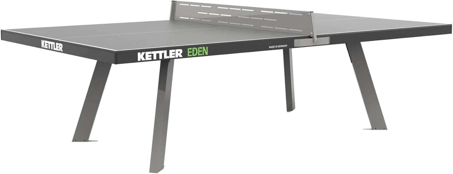 KETTLER Eden Weatherproof Stationary Outdoor Table Tennis Table with Galvanized Steel Legs and Permanent Net and Post System