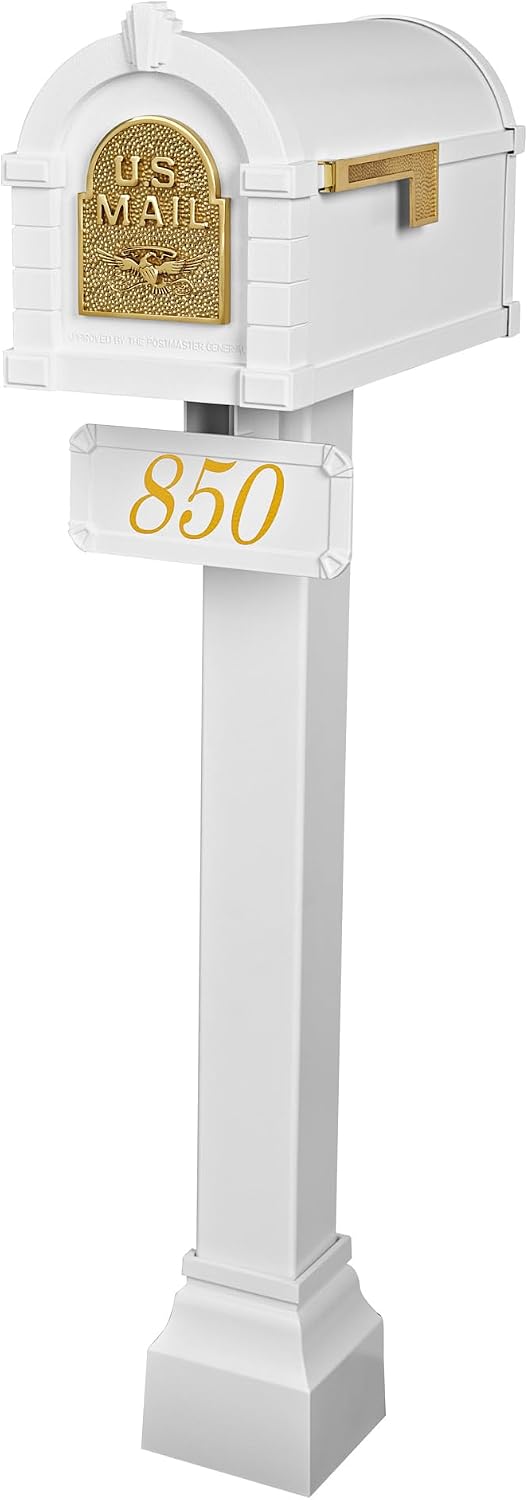 Gaines Keystone Series Mailbox - White with Polished Brass Eagle