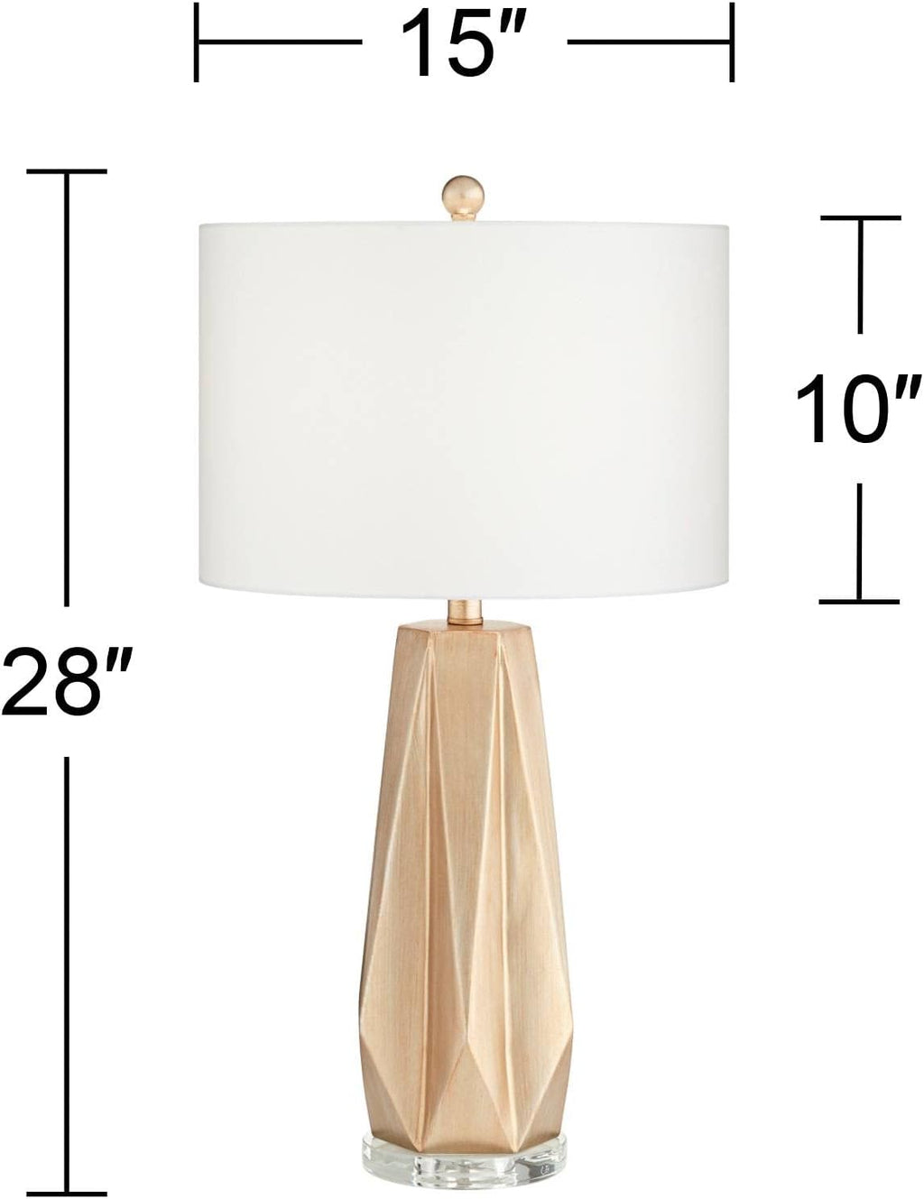 Possini Euro Design Bravo Modern Table Lamp 28' Tall Champagne Gold Diamond Geometric Cut White Drum Shade Decor for Bedroom Living Room House Home Bedside Nightstand Office Entryway Kids Family
