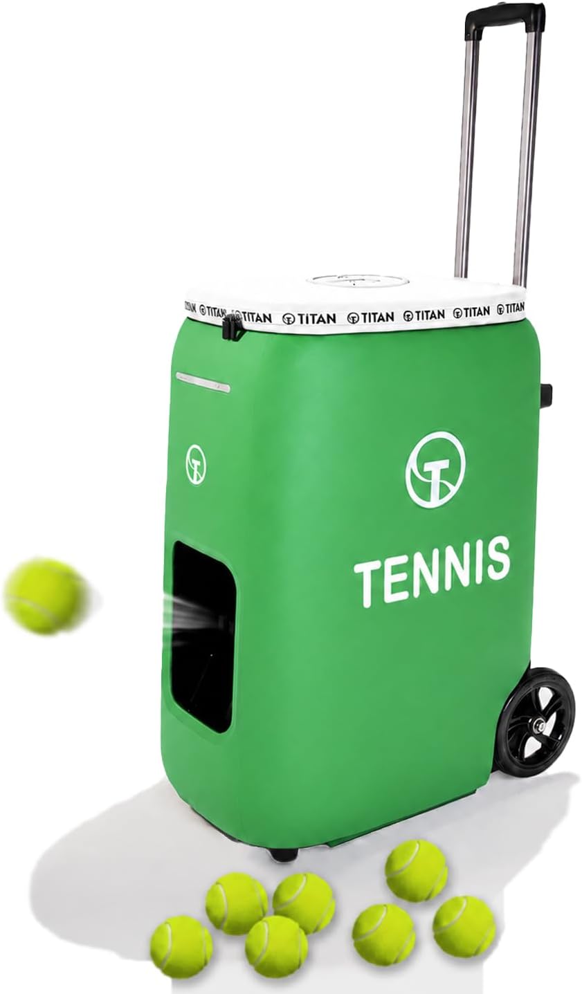 Titan ONE Tennis Ball Machine with 130-Ball Capacity & Internal Oscillation | Remote Control via Free App, 80 MPH Speed, Portable with Trolley Handle & Wheels