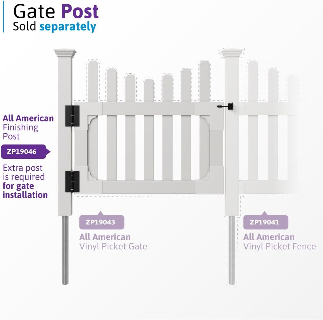 3ft H x 3.5ft W (1 Gate) No Dig WamBam All American Gate Kit, White Vinyl Picket Yard Fence Entry w/Hardware Included for All American Fence, Outdoor Access Door for Patio & Yard, ZP19043