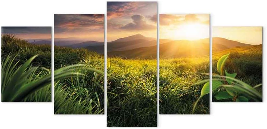 artgeist Acoustic Canvas Wall Art Nature Mountains 80x40 in - 5pcs Picture with Acoustic Foam Sound Print Artwork Room Acoustics Soundproofing Landscape Sky c-A-0095-b-m