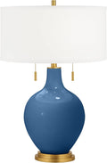 Color + Plus Toby 28' Tall Modern Coastal Glass Table Lamp Pull Chain Regatta Blue Gold Brass Finish Single Fabric White Shade Living Room Bedroom Bedside Nightstand House Office Family Reading