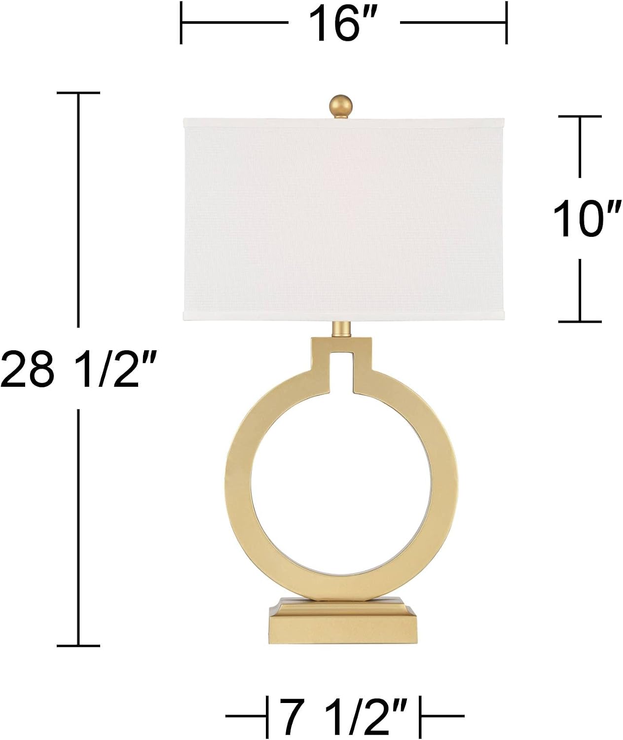 360 Lighting Modern Table Lamps 28 1/2' Tall Set of 2 with USB Charging Port Brushed Gold Open Ring White Rectangular Shade for Bedroom Living Room House Bedside Nightstand Office Family