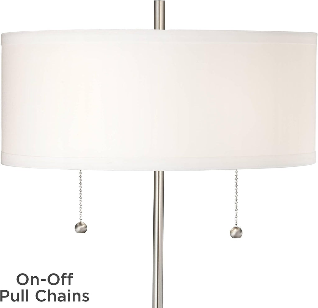 360 Lighting Nikola 23.75' High Modern Accent Table Lamp with USB Charging Ports A+C and AC Power Outlet Hotel Style Silver White Drum Shade Living Room Desk Bedroom House Bedside Nightstand Home