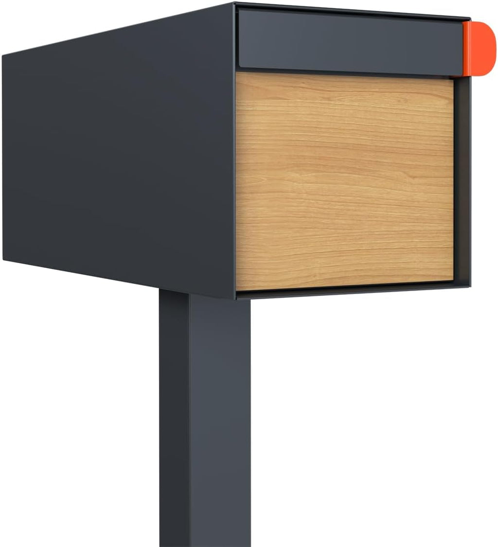Modern Anthracite Stand Mailbox with Pine Flap - Town Square by Bravios