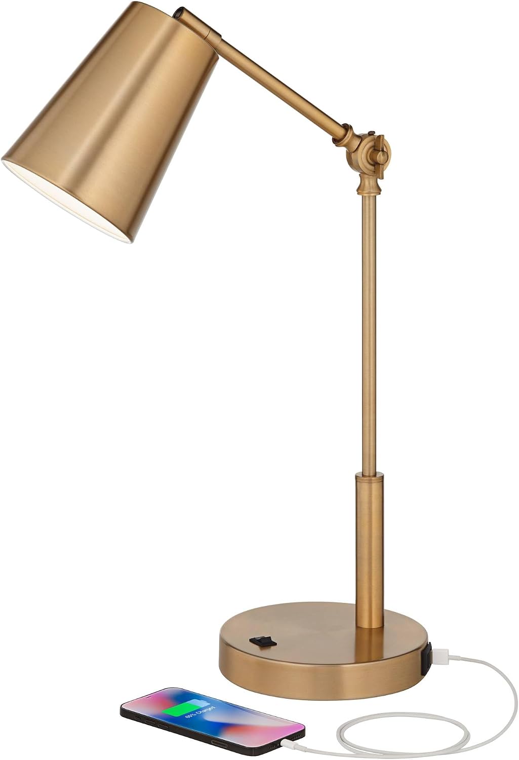 360 Lighting Sully 23 1/2' High Small Industrial Modern Desk Lamps Set of 2 Double USB Ports Adjustable Gold Brass Finish Metal Shade Home Office Living Room Charging Bedroom Bedside Nightstand