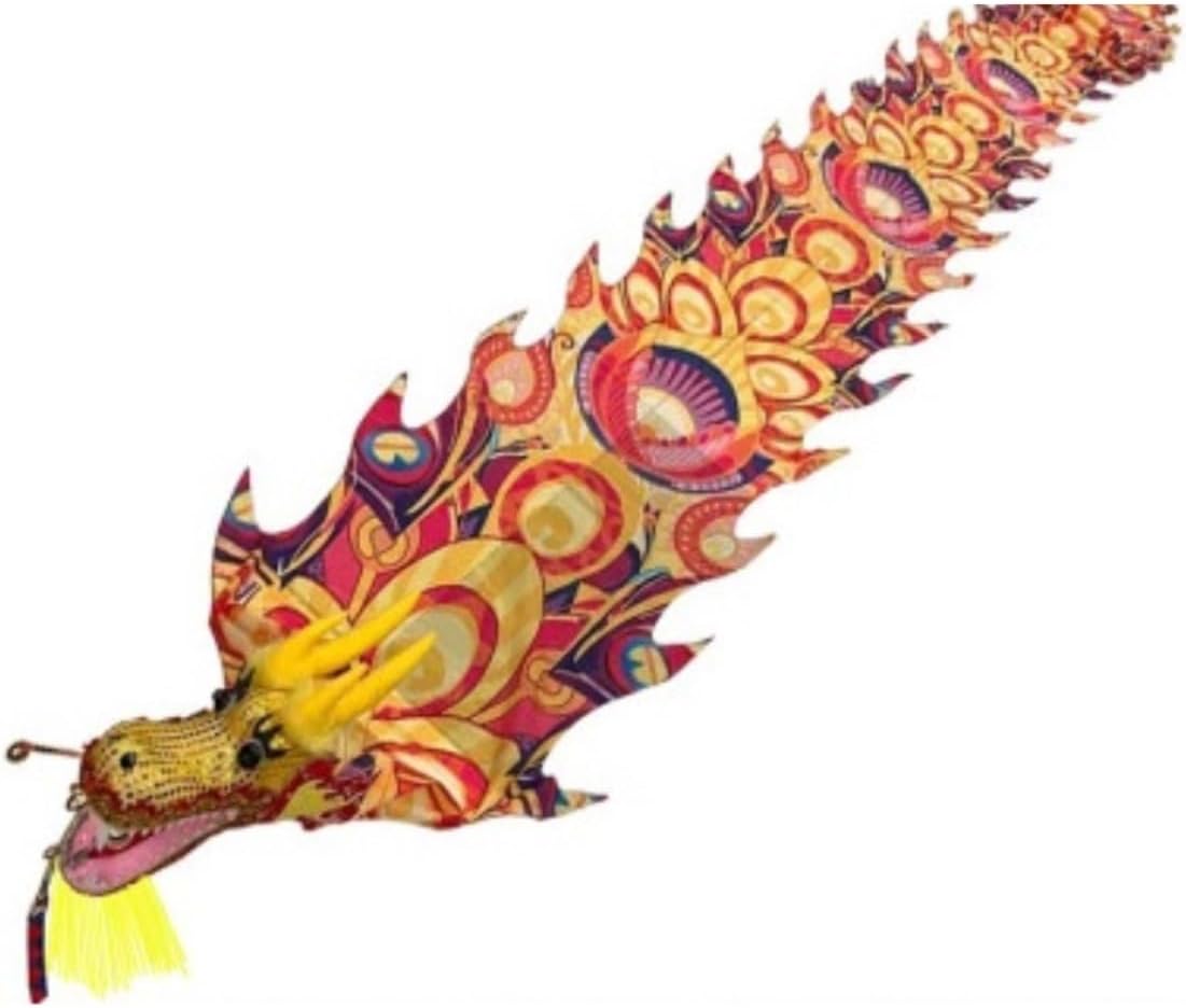 Chinese Dragon Costume 3D Lion Dance Ribbon Streamer Silk Cloth Dragon Dance Long Dragon Ribbon Streamer Dragon and Lion Dance Props Lion Dance Costume(Yellow,8m)