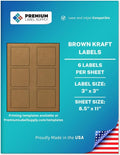 Premium Label Supply Brown Kraft Sticker Square Labels – 3' x 3' – Laser/Inkjet Compatible – (6 per Sheet), 500 Sheets – 3,000 Total Adhesive Labels