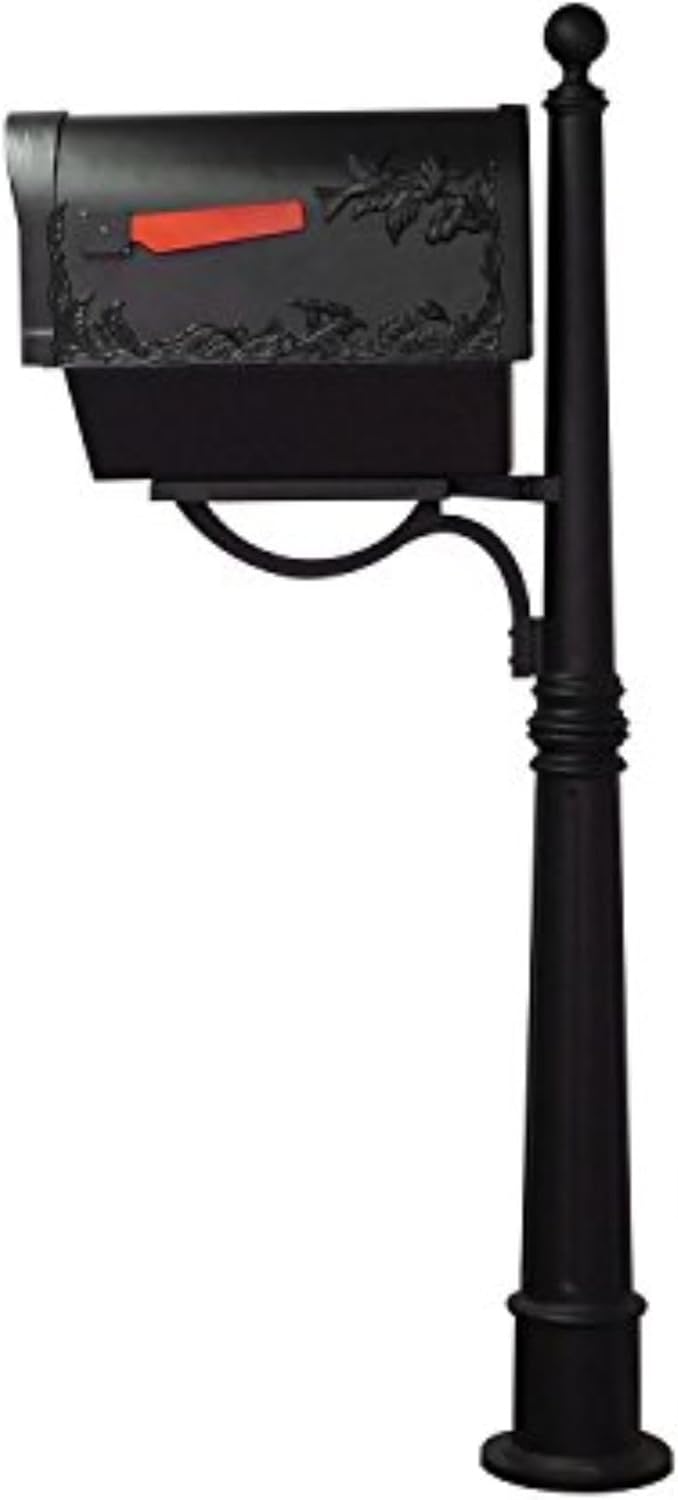 Special Lite Hummingbird Curbside Mailbox with Paper Tube and Ashland Post - Black Aluminum Mailbox with Post - SCB2005-SPK600-BLK