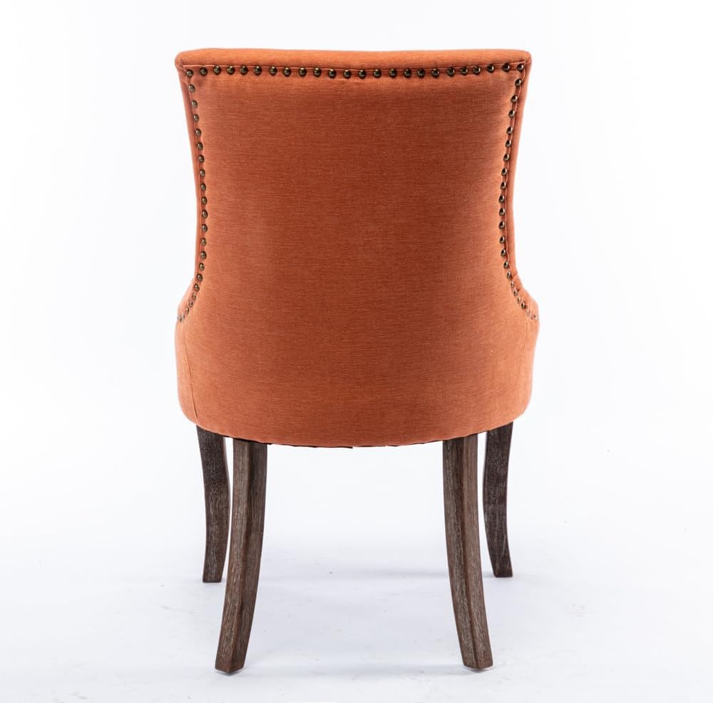 Dining Chairs Set of 2, Thickened Fabric Upholstered Chair with Neutral Solid Wood Legs & Bronze Nailhead Trim, Comfortable Accent Chairs for Dining Room/Kitchen/Living Space(Orange + Fabric)