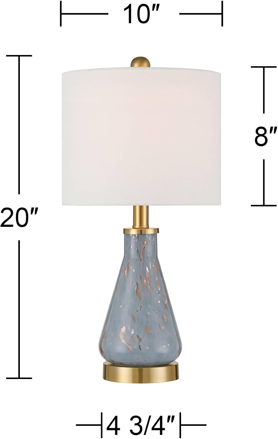 360 Lighting Alexia 20' High Small Modern Accent Table Lamps Set of 2 Gold Blue Finish Glass Fabric White Shade Living Room Bedroom Bedside Nightstand House Office Home Reading Kitchen Entryway