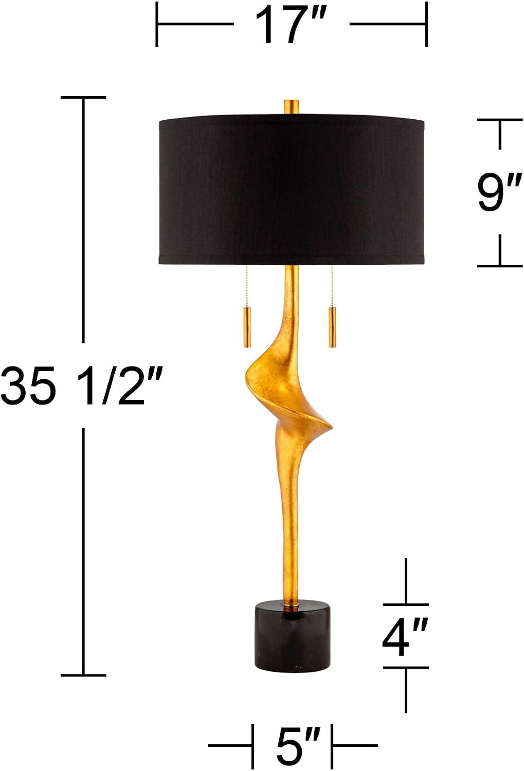 Possini Euro Design Athena Mid Century Modern Buffet Table Lamp 35 1/2' Tall Skinny Sculptural Gold Leaf Metal Abstract Black Drum Shade Decor Bedroom Living Nightstand Bedside Office Kids Room