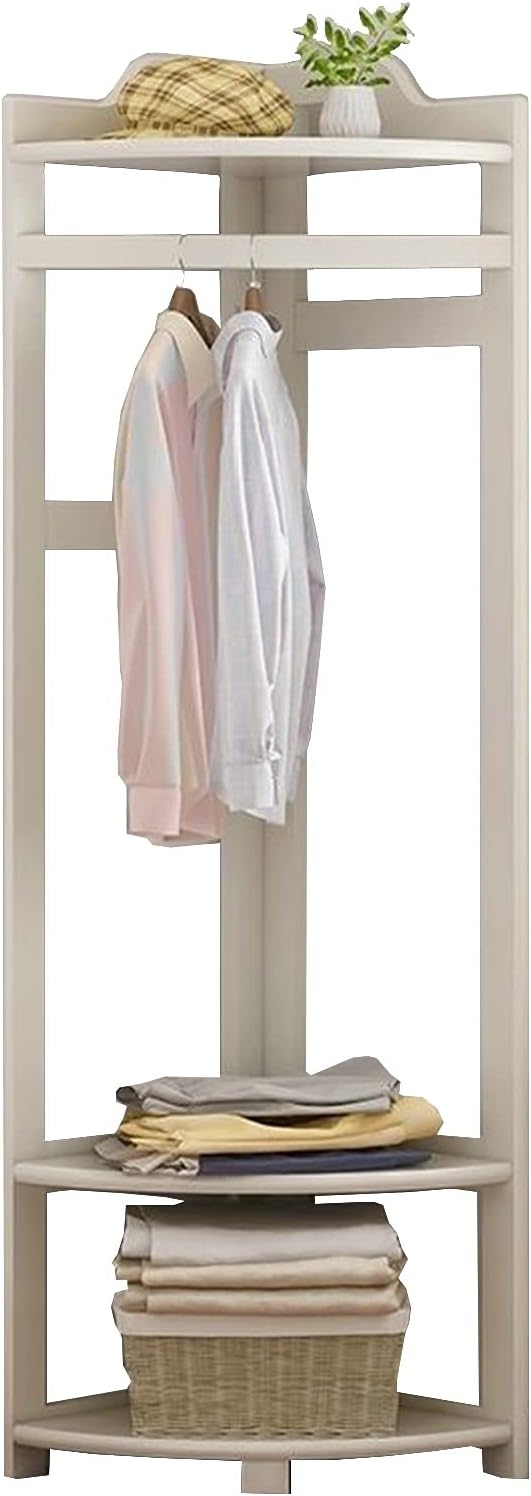 Coat Rack Stand Clothes Rack Stand, Free Standing Furniture, Corner Bedroom Hall Entryway Organizer, Keep Your Garment Shoe Hat Handbag Items Storage(White-45X45X160CM