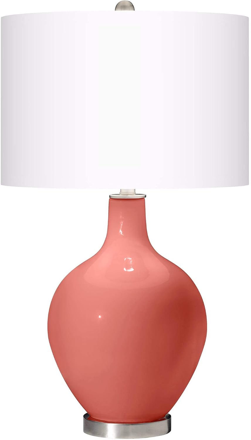 Color + Plus Modern Table Lamp 28.5' Tall Coral Reef Glass OVO White Linen Drum Shade for Living Room Family Bedroom Bedside Nightstand