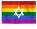 AGAS Large Israel Rainbow Pride Flag 8x12 Ft - Printed 200D Nylon - Rope Thimble Brass Grommet - Large Size Indoor/Outdoor Jewish Pride flag