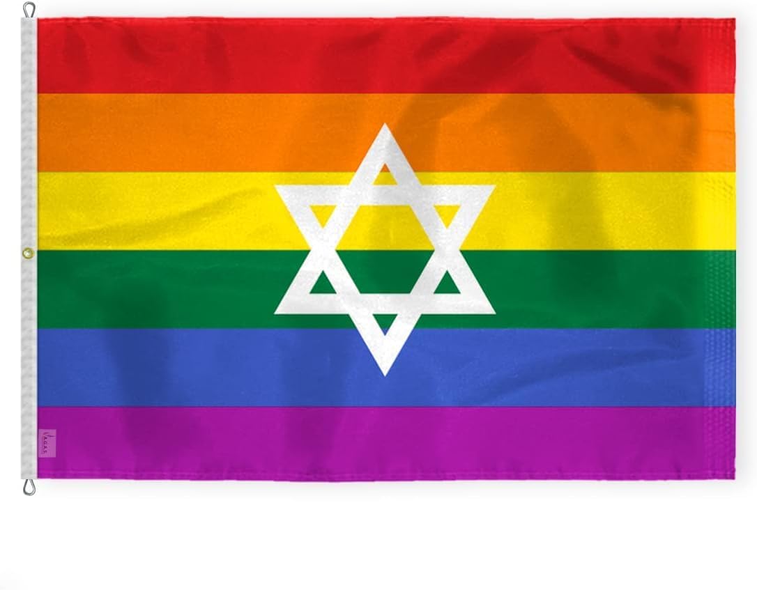 AGAS Large Israel Rainbow Pride Flag 8x12 Ft - Printed 200D Nylon - Rope Thimble Brass Grommet - Large Size Indoor/Outdoor Jewish Pride flag