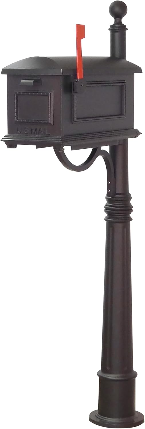 Special Lite Traditional Curbside Mailbox with Ashland Post - Black Mailbox with Aluminum Post - SCT-1010_SPK-600-BLK