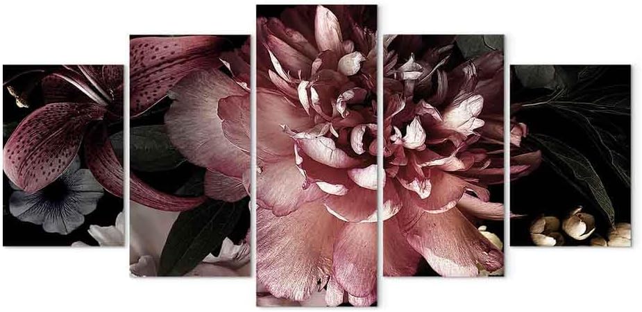 artgeist Canvas Wall Art Print Flowers 59x30 in - 5pcs Home Decor Framed Stretched Picture Photo Painting Artwork Image - Peonies Flowers Nature b-C-0638-b-m