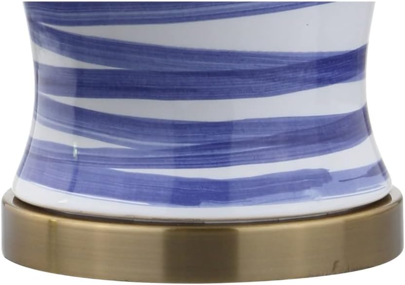 JONATHAN Y 29' Blue/White Ceramic Table Lamp for Living Room Bedroom Office, Modern Coastal Bedside Lamp with White Linen Shade, Traditional Nightstand Lamp, LED Bulb JYL3016A