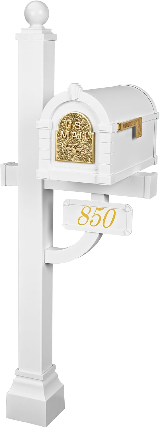 Gaines Keystone Series Mailbox - White with Polished Brass Eagle