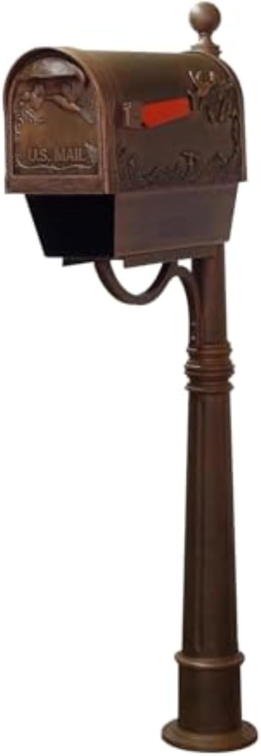 Special Lite Hummingbird Curbside Mailbox with Paper Tube and Ashland Post - Copper Aluminum Mailbox for Post Mount - SCB2005-SPK600-CP