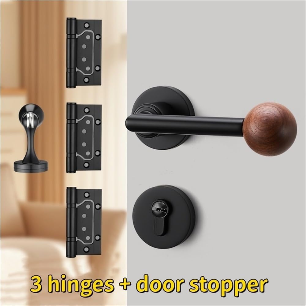 Interior Door knob with Lock, Retro Bedroom Silent Handle with Hinge and Door Stop, Handle Set for Dorm, Apartment and Study(Gold)