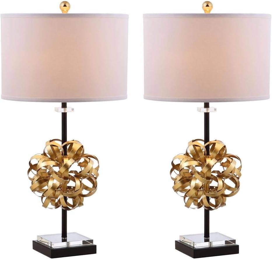 SAFAVIEH Lighting Collection Lionel Abstract Gold/ Black Ribbon 30-inch Bedroom Living Room Home Office Desk Nightstand Table Lamp Set of 2 (LED Bulbs Included)