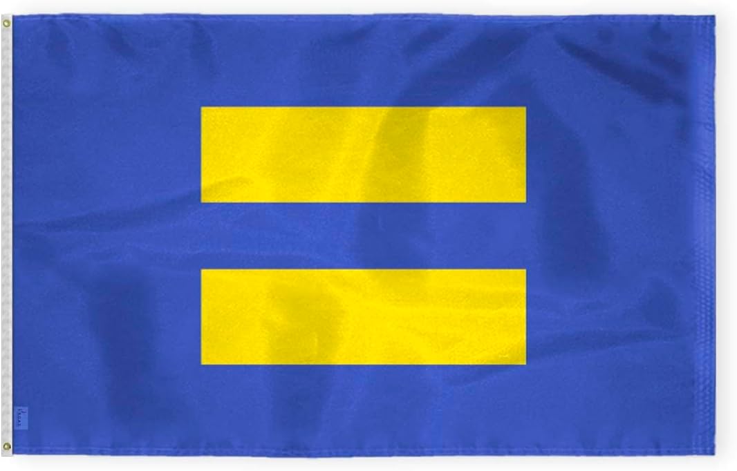 AGAS Large Equality Pride Flag 6x10 Ft - Printed 200D Nylon - Brass Grommets Stitched Edges - Equal Sign Blue Yellow Pride Banner for Indoor/Outdoor