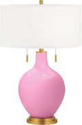 Color + Plus Toby 28' Tall Modern Glass Table Lamp Pull Chain Candy Pink Gold Brass Finish Single Fabric White Shade Living Room Bedroom Bedside Nightstand House Office Family Reading Kitchen