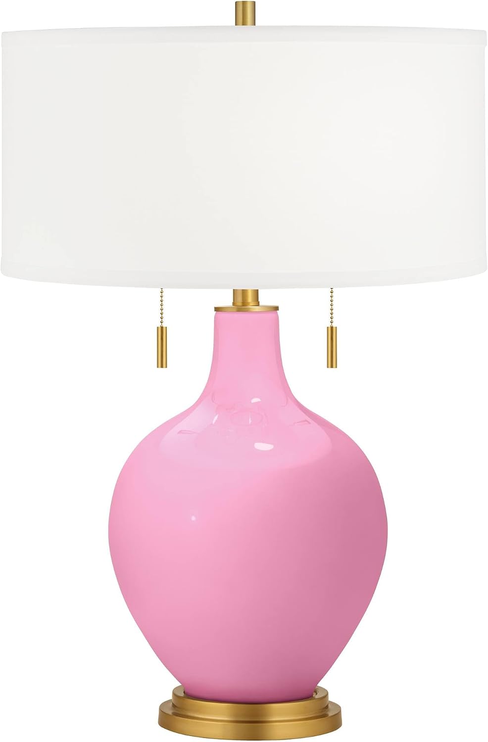 Color + Plus Toby 28' Tall Modern Glass Table Lamp Pull Chain Candy Pink Gold Brass Finish Single Fabric White Shade Living Room Bedroom Bedside Nightstand House Office Family Reading Kitchen