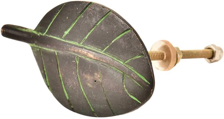 Indian Shelf 16 Piece Leaf Green Brass Decorative Dresser Knobs Drawer Pulls Cabinet Handles Modern Look