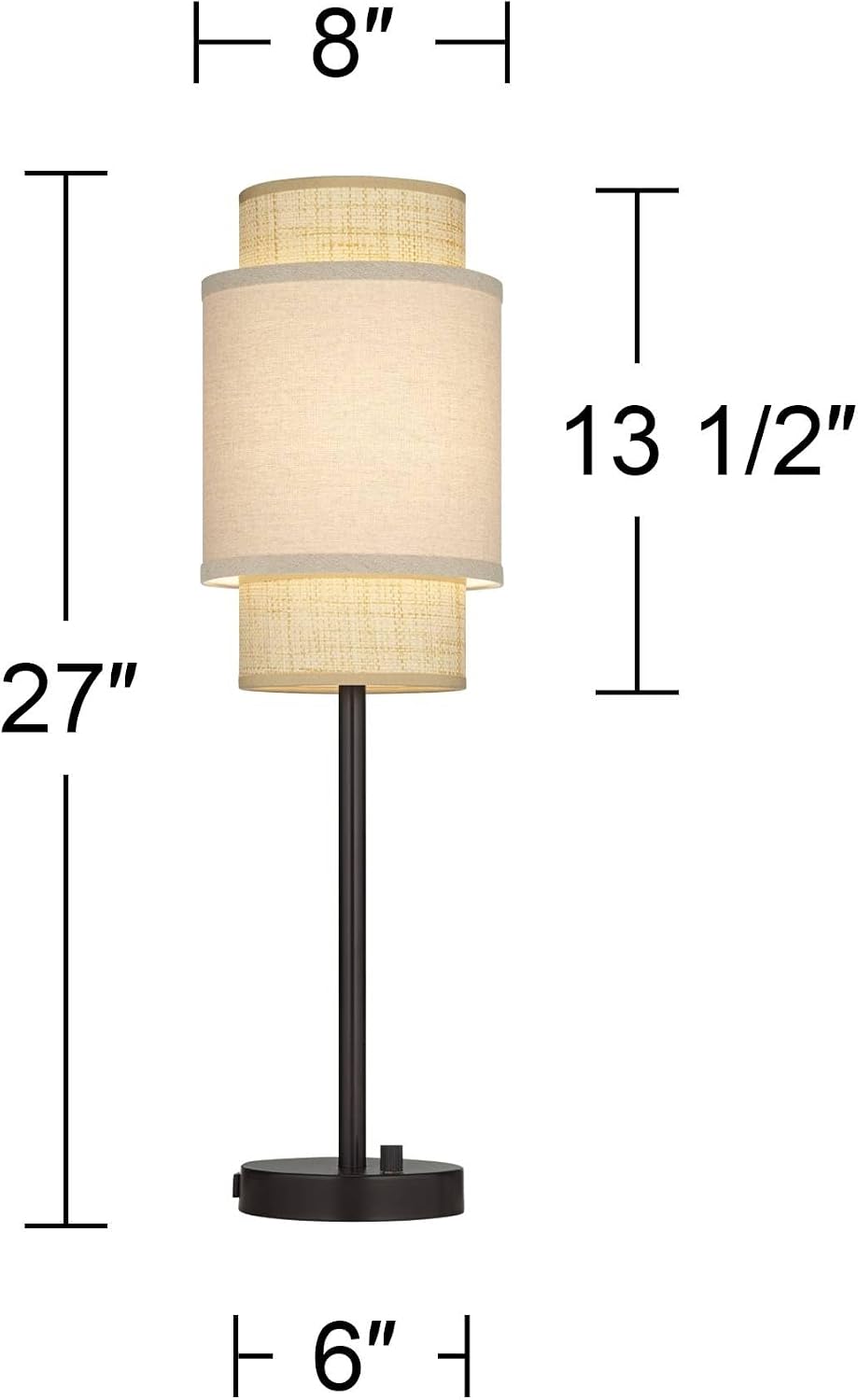 360 Lighting Tull 27' Tall Modern Table Lamps Set of 2 USB Port AC Power Outlet Black Brown Metal Living Room Charging Bedroom Bedside Nightstand House Office Home Linen Tan Tiered Shade